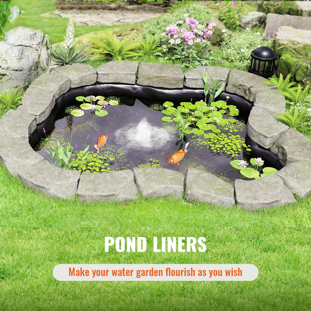 Pond Liner, 30 x 35 ft 45 Mil Thickness, Pliable EPDM Material Pond Skins, Easy Cutting Underlayment for Fish or Koi Ponds, Water Features, Waterfall Base, Fountains, Water Gardens, Black
