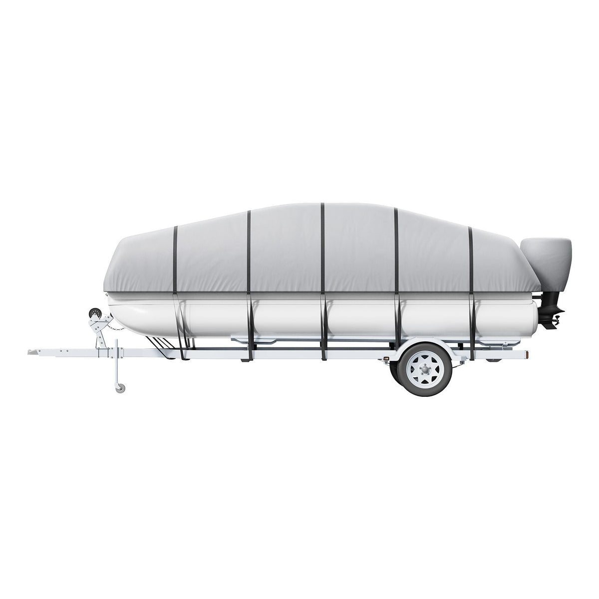Pontoon Boat Cover, 19'-20' Waterproof Trailerable Pontoon Cover, 800D Marine Grade PU Oxford Fabric, with Motor Cover, 16 Windproof Buckle Straps, Fits for 19'-20'L, Beam Width to 96", Grey