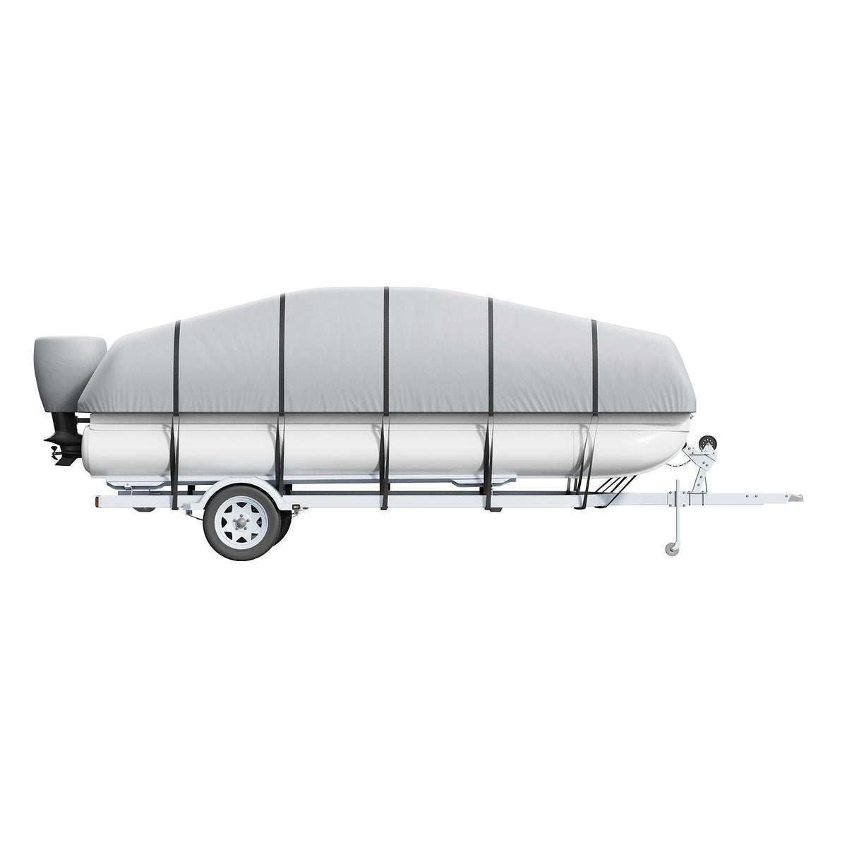 Pontoon Boat Cover, 19'-20' Waterproof Trailerable Pontoon Cover, 800D Marine Grade PU Oxford Fabric, with Motor Cover, 16 Windproof Buckle Straps, Fits for 19'-20'L, Beam Width to 96", Grey