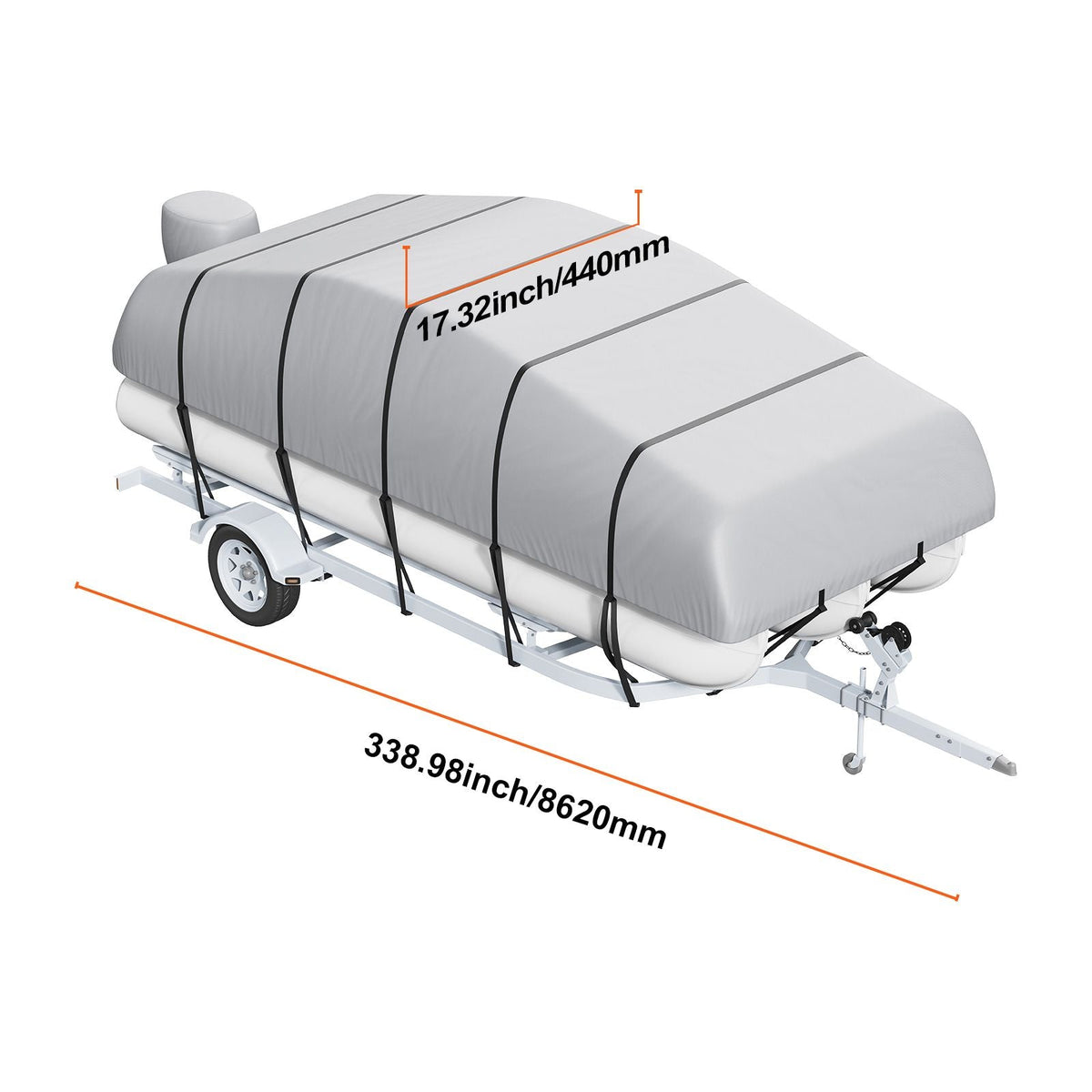 Pontoon Boat Cover, 23'-24' Waterproof Trailerable Pontoon Cover, 800D Marine Grade PU Oxford Fabric, with Motor Cover, 16 Windproof Buckle Straps, Fits for 23'-24'L, Beam Width to 102", Grey