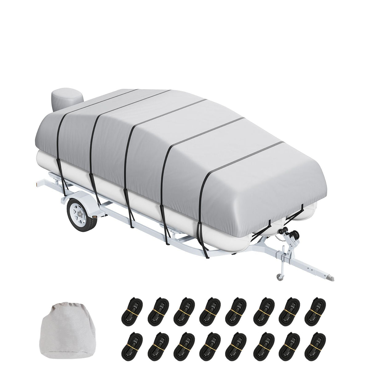 Pontoon Boat Cover, 23'-24' Waterproof Trailerable Pontoon Cover, 800D Marine Grade PU Oxford Fabric, with Motor Cover, 16 Windproof Buckle Straps, Fits for 23'-24'L, Beam Width to 102", Grey