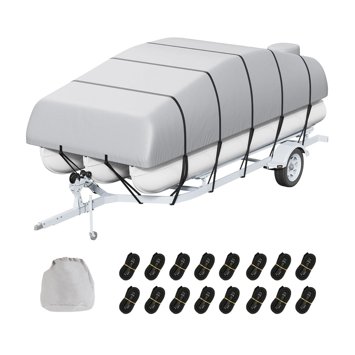 Pontoon Boat Cover, 23'-24' Waterproof Trailerable Pontoon Cover, 800D Marine Grade PU Oxford Fabric, with Motor Cover, 16 Windproof Buckle Straps, Fits for 23'-24'L, Beam Width to 102", Grey