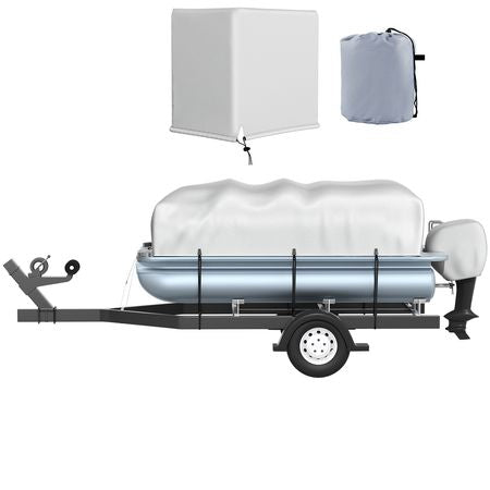 Pontoon Boat Cover, Fit for 17\'-20\' Boat, Heavy Duty 600D Marine Grade Oxford Fabric, UV Resistant Waterproof Trailerable Boat Cover with 2 Support Poles and 7 Wind-Proof Straps, Gray
