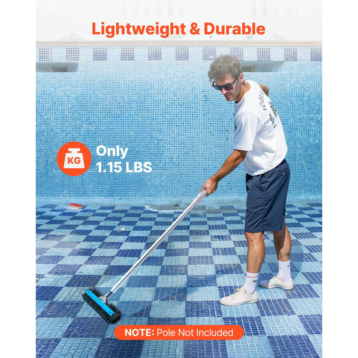 Pool Brush Head, 20 Inch Scrub Brushes with Nylon Bristles and Aluminum Pole Connector, Heavy Duty Curved Brush Head for Cleaning Inground/Above Ground Swimming Pool Walls, Pole Not Included