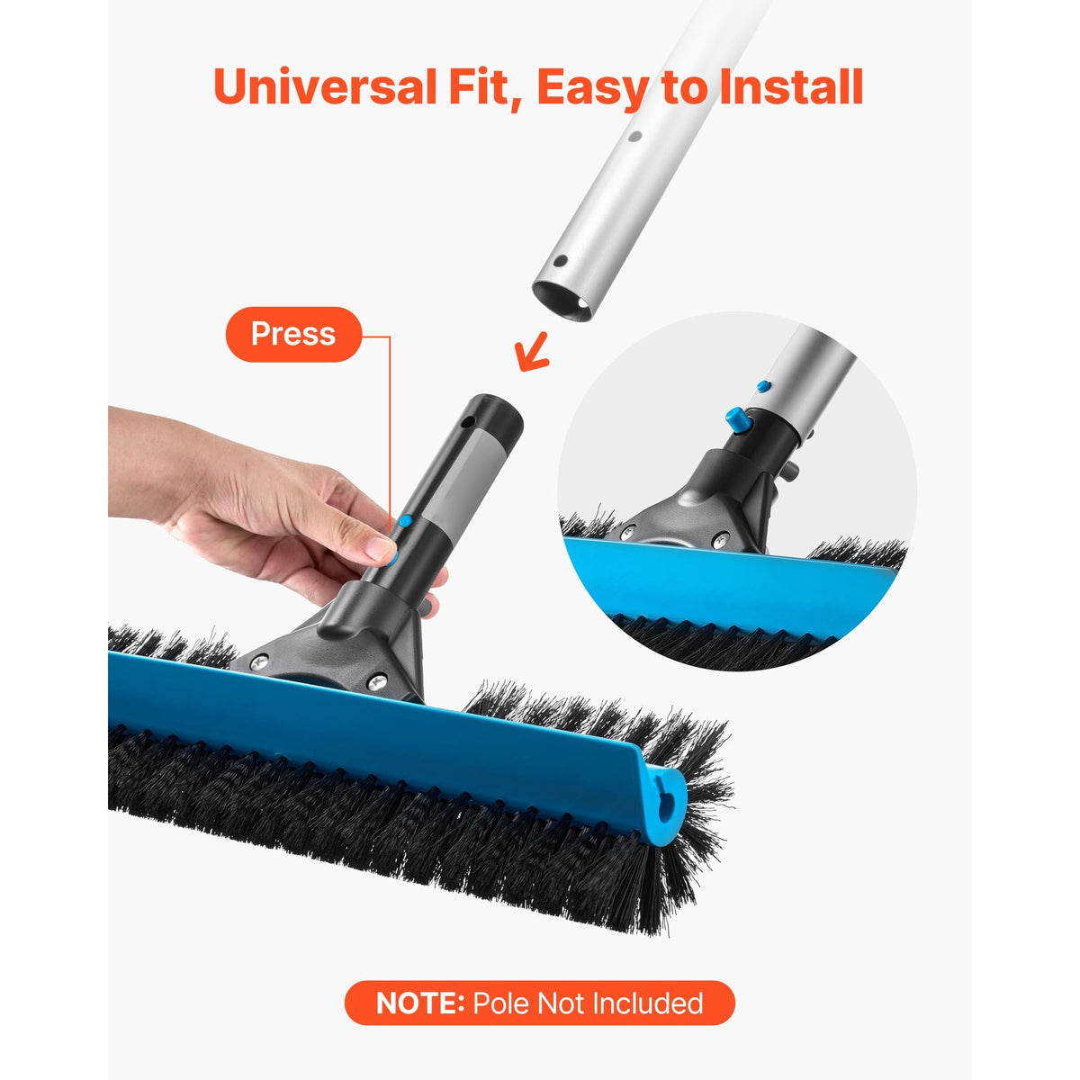 Pool Brush Head, 20 Inch Scrub Brushes with Nylon Bristles and Aluminum Pole Connector, Heavy Duty Curved Brush Head for Cleaning Inground/Above Ground Swimming Pool Walls, Pole Not Included