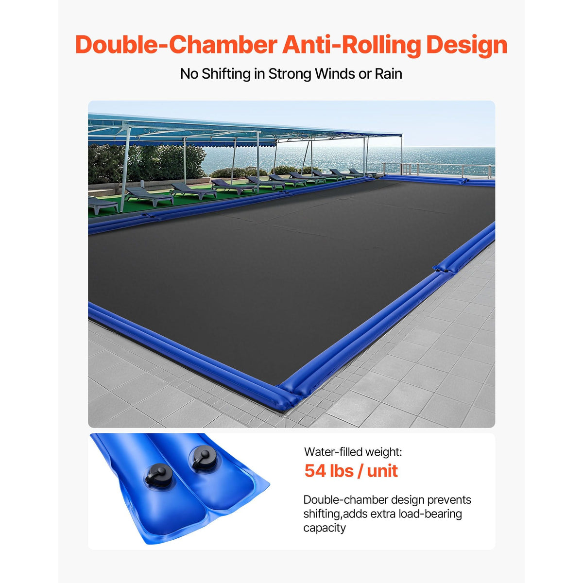 Pool Cover Water Bags, 12 Packs 10 Ft, Double Chamber Pool Cover Water Tubes, 0.4mm Thick PVC Bags Weights with Leakproof Screw Cap, for Inground Swimming-Pool Covers Winter Closing, Blue