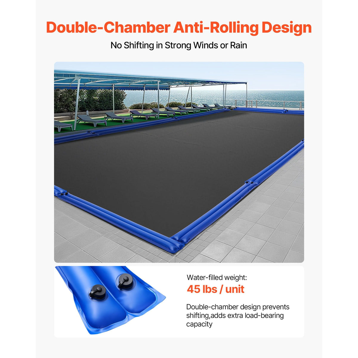 Pool Cover Water Bags, 12 Packs 8 Ft, Double Chamber Pool Cover Water Tubes, 0.4mm Thick PVC Bags Weights with Leakproof Screw Cap, for Inground Swimming-Pool Covers Winter Closing, Blue