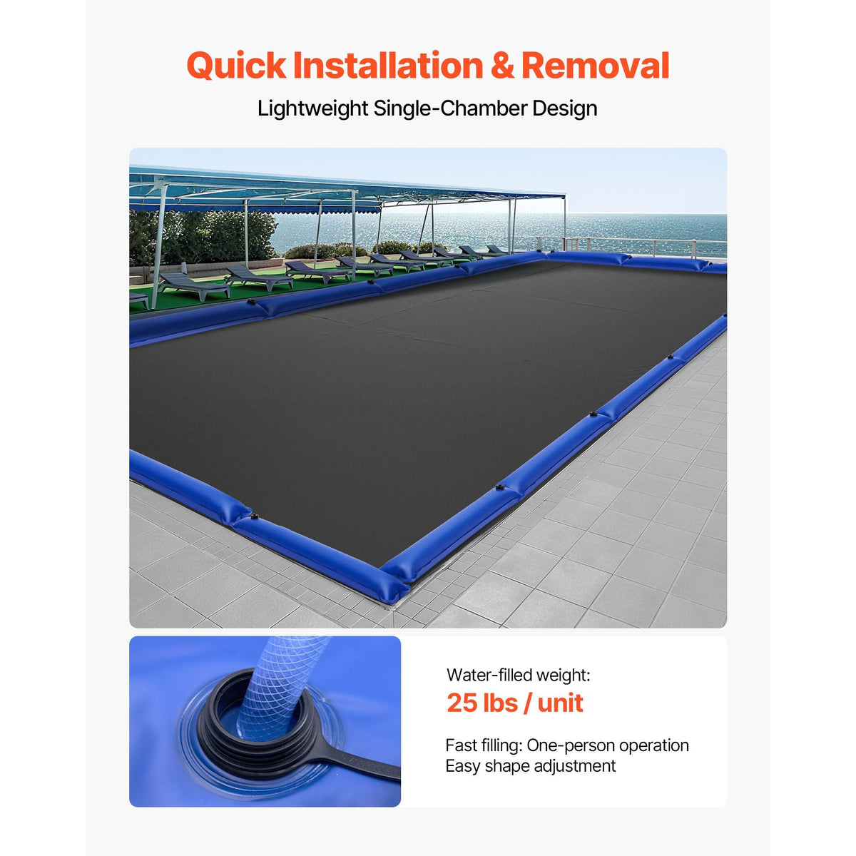 Pool Cover Water Bags, 6 Packs 4 Ft, Single Chamber Pool Cover Water Tubes, 0.4mm Thick PVC Bags Weights with Leakproof Screw Cap, for Inground Swimming-Pool Covers Winter Closing, Blue