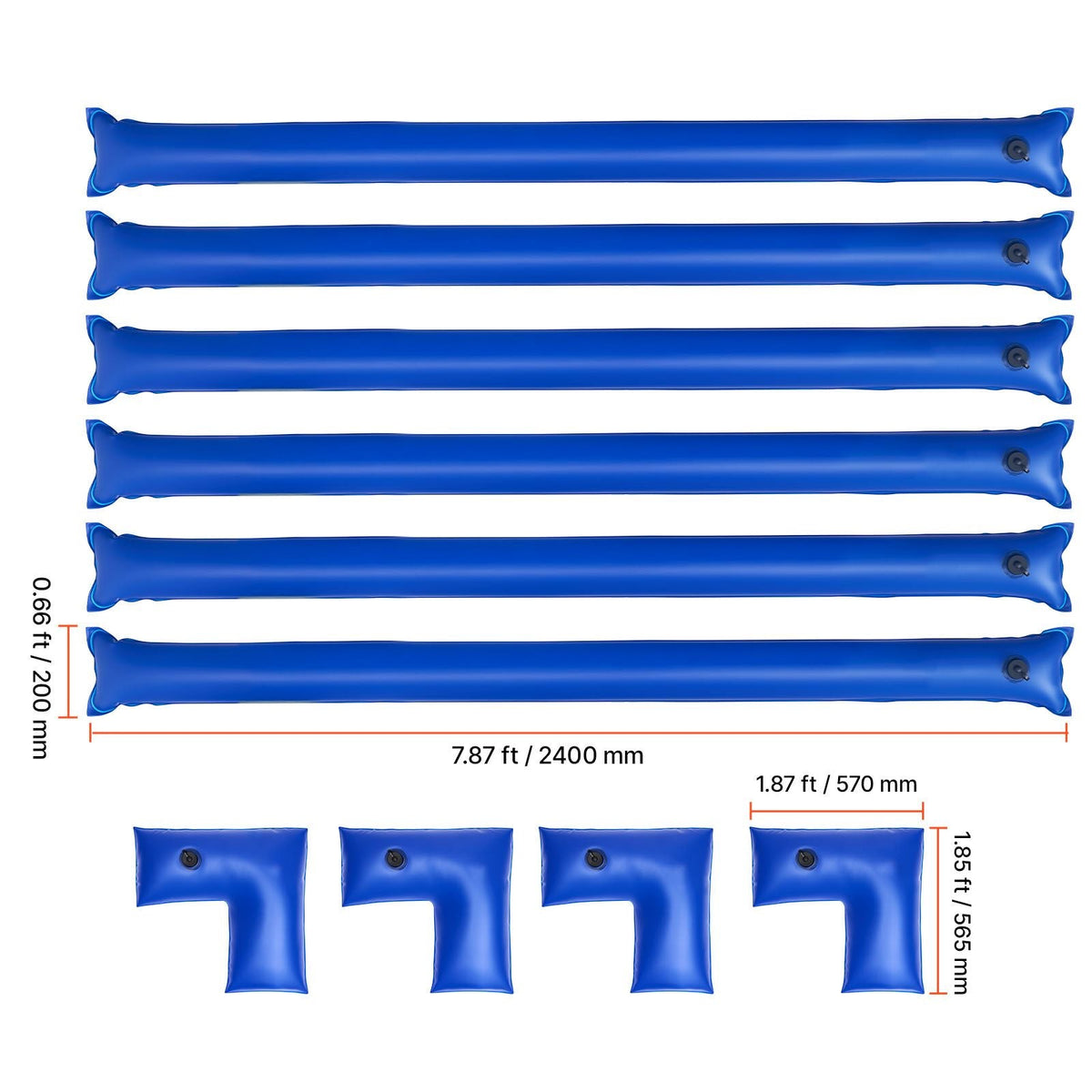 Pool Cover Water Bags Set, 6 Packs 8 Ft Single Chamber Pool Cover Water Bags & 4 Corner Tubes, 0.4mm Thick PVC Bag Weights with Leakproof Valve, for Winter Inground Swimming-Pool Covers