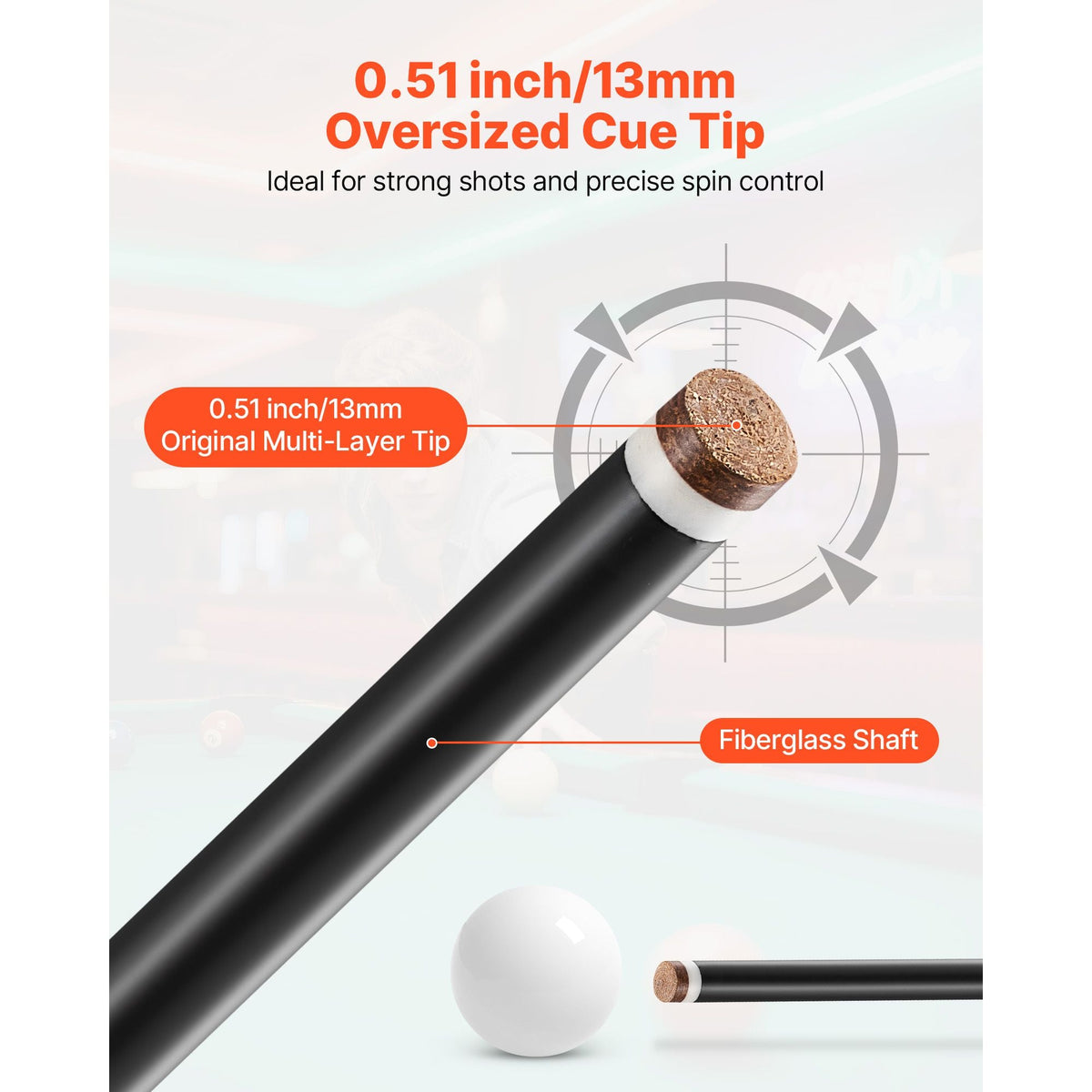 Pool Cue, 1 Piece Pool Stick, 58 inch & 21 oz Fiberglass Titanium Composite Billiard Pools Cue Stick with Multi-Layer Tip, Cues Sticks for Professional Pool Table, Bar, Home Pool Games, Office