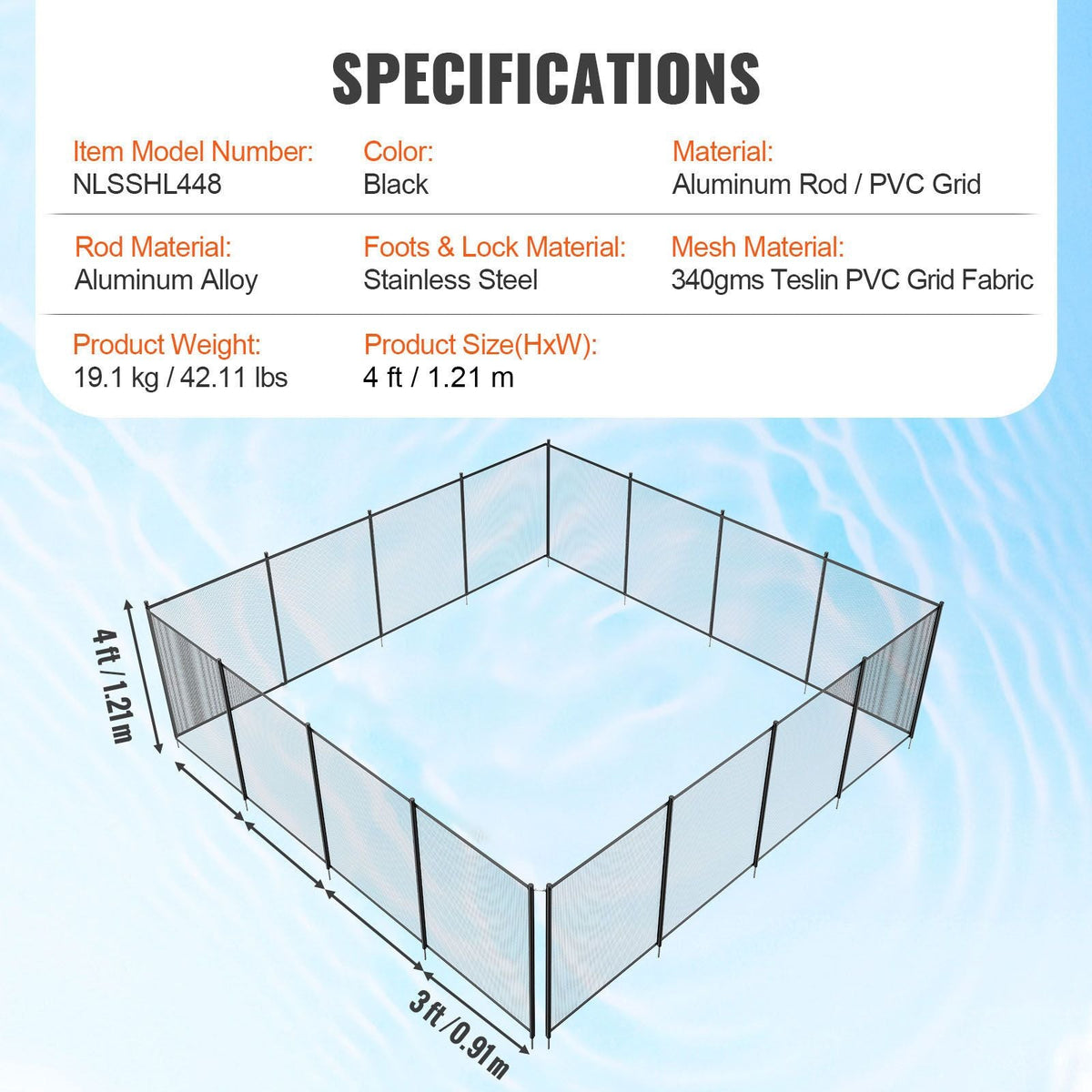 Pool Fence, 4 x 48 FT Pool Fences for Inground Pools, Removable Child Safety Pool Fencing, Easy DIY Installation Swimming Pool Fence, 340gms Teslin PVC Pool Fence Mesh Protects Kids and Pets