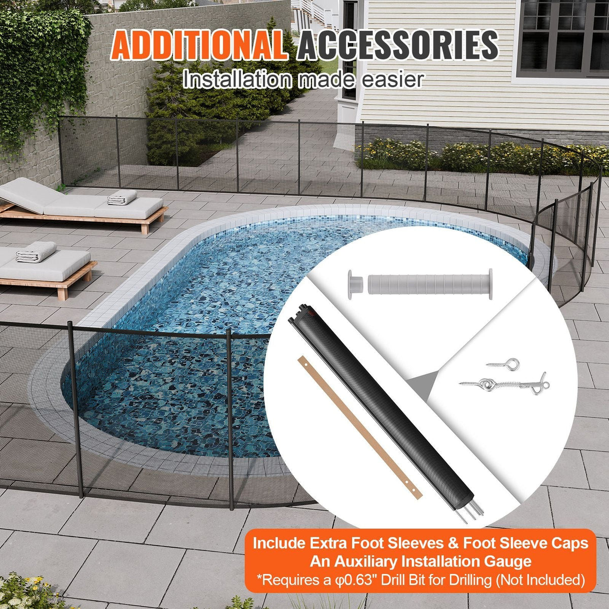 Pool Fence, 4 x 96 FT Pool Fences for Inground Pools, Removable Child Safety Pool Fencing, Easy DIY Installation Swimming Pool Fence, 340gms Teslin PVC Pool Fence Mesh Protects Kids and Pets