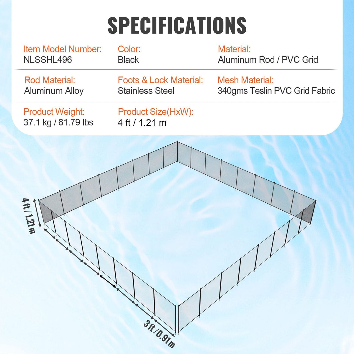 Pool Fence, 4 x 96 FT Pool Fences for Inground Pools, Removable Child Safety Pool Fencing, Easy DIY Installation Swimming Pool Fence, 340gms Teslin PVC Pool Fence Mesh Protects Kids and Pets