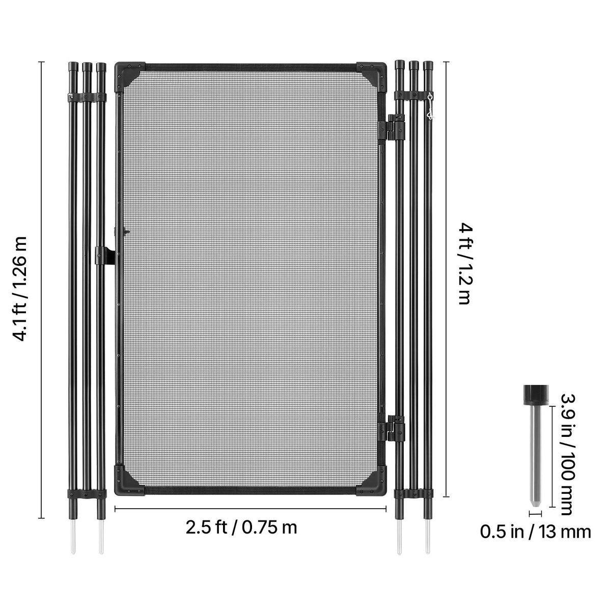 Pool Fence Gate, 4 x 2.5 ft Inground Swimming Pool Fences Gate, Outdoor Security Fencing Door Kit with Metal Latch, 352 gsm Teslin PVC Mesh, Round Tube, Lockable and Easy Installation, Black