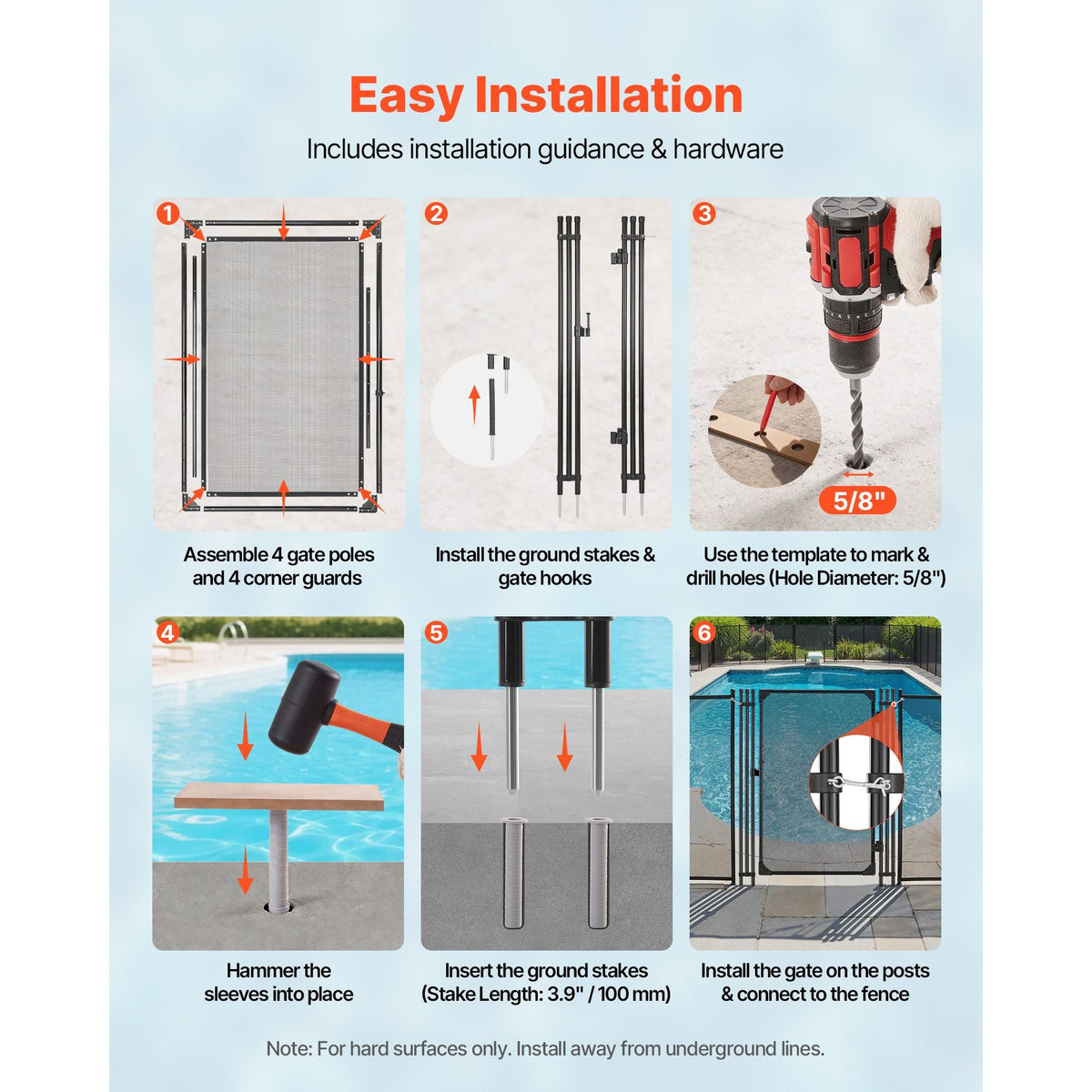 Pool Fence Gate, 4 x 2.5 ft Inground Swimming Pool Fences Gate, Outdoor Security Fencing Door Kit with Metal Latch, 352 gsm Teslin PVC Mesh, Round Tube, Lockable and Easy Installation, Black