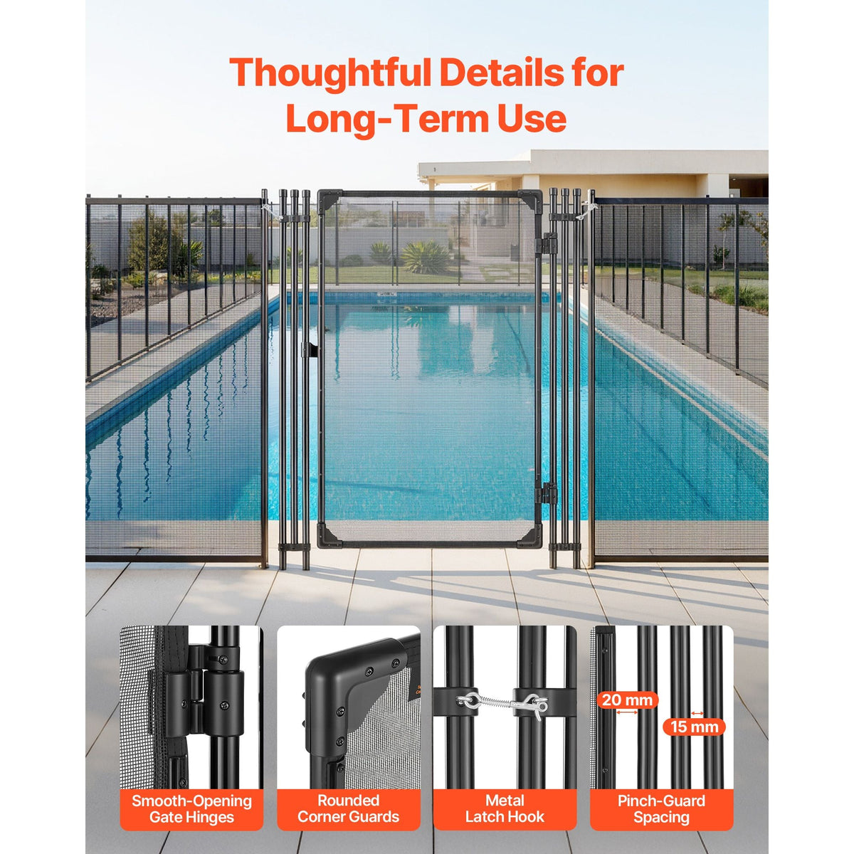 Pool Fence Gate, 4 x 2.5 ft Inground Swimming Pool Fences Gate, Outdoor Security Fencing Door Kit with Metal Latch, 352 gsm Teslin PVC Mesh, Round Tube, Lockable and Easy Installation, Black