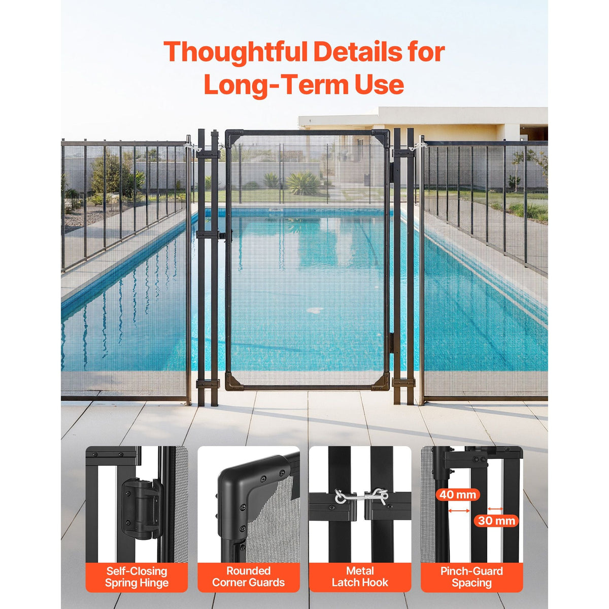 Pool Fence Gate, 4 x 2.5 ft Inground Swimming Pool Fences Gate, Outdoor Security Fencing Door Kit with Self-Closing and Self-Locking Design, 352 gsm Teslin PVC Mesh, Easy Installation, Black