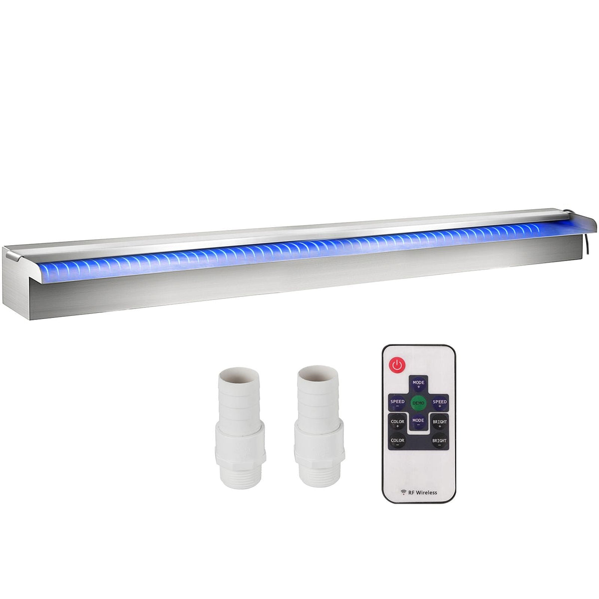 Pool Fountain Stainless Steel Pool Waterfall 35.4\" x 4.5\" x 3.1\"(W x D x H) with LED Strip Light Waterfall Spillway with Pipe Connector Rectangular Garden Outdoor