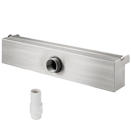 Pool Fountain Stainless Steel Pool Waterfall Spillway with Pipe Connector Rectangular Garden Outdoor (11.8\")