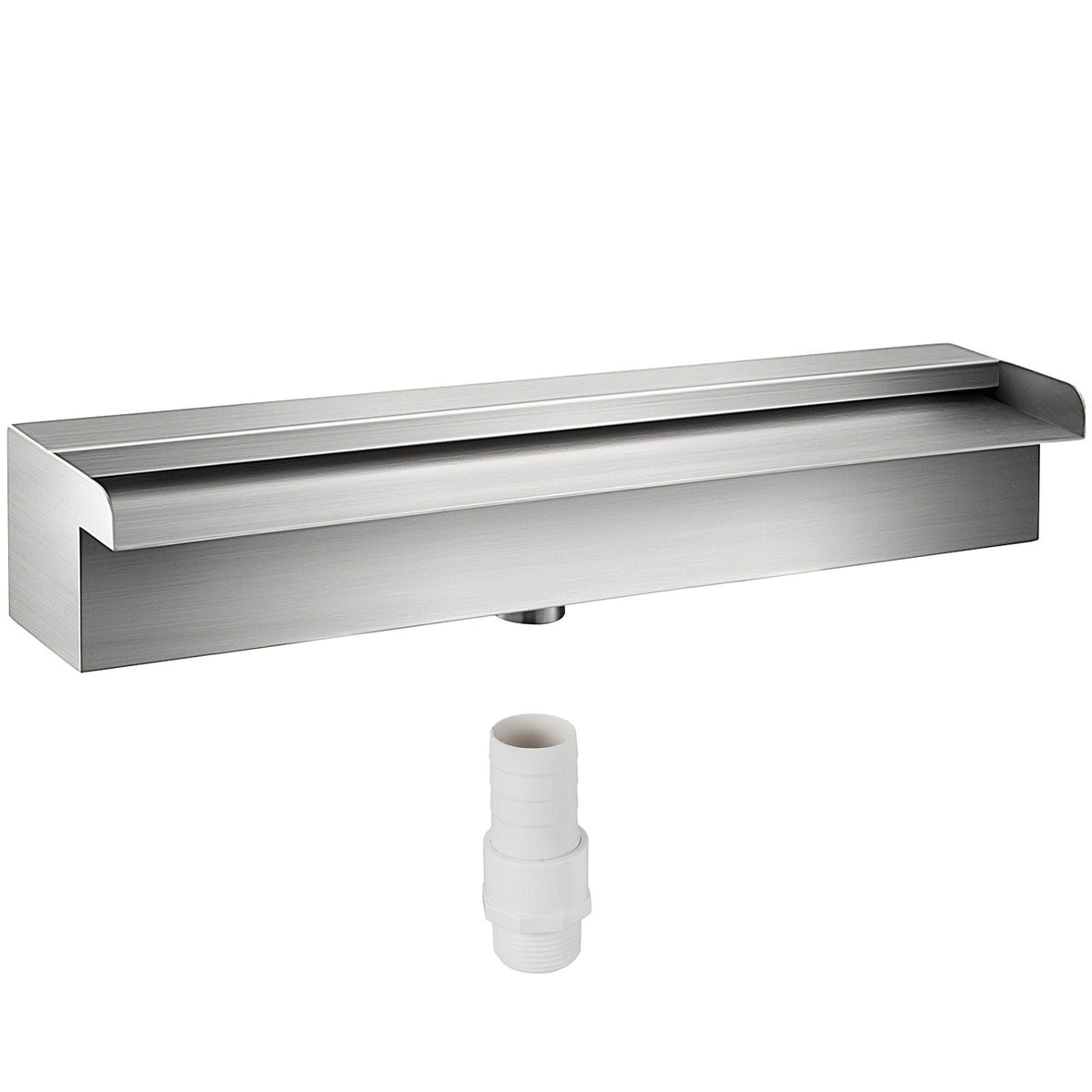 Pool Fountain Stainless Steel Pool Waterfall Spillway with Pipe Connector Rectangular Garden Outdoor (17.7\")