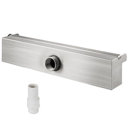 Pool Fountain Stainless Steel Pool Waterfall Spillway with Pipe Connector Rectangular Garden Outdoor (17.7\")