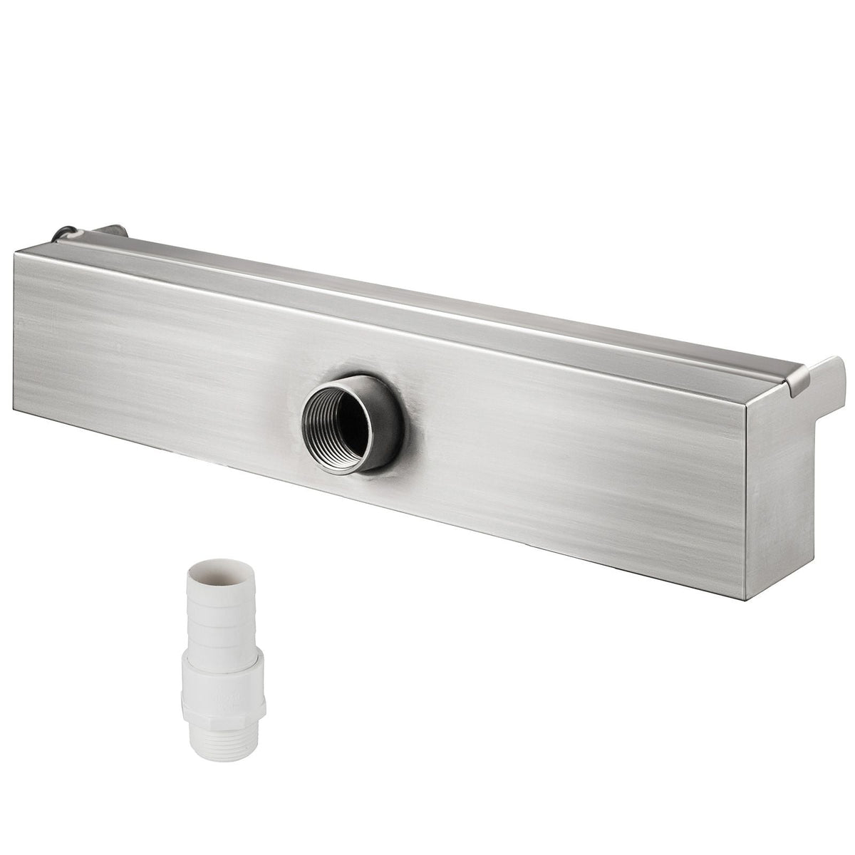 Pool Fountain Stainless Steel Pool Waterfall Spillway with Pipe Connector Rectangular Garden Outdoor (17.7\")