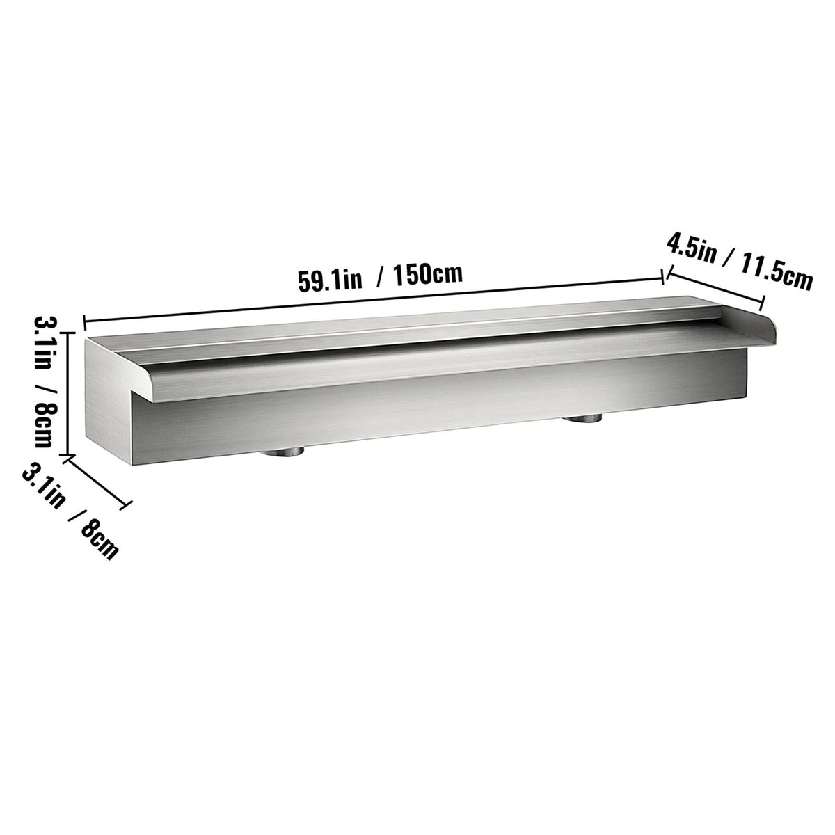 Pool Fountain Stainless Steel Pool Waterfall Spillway with Pipe Connector Rectangular Garden Outdoor (59.1\")