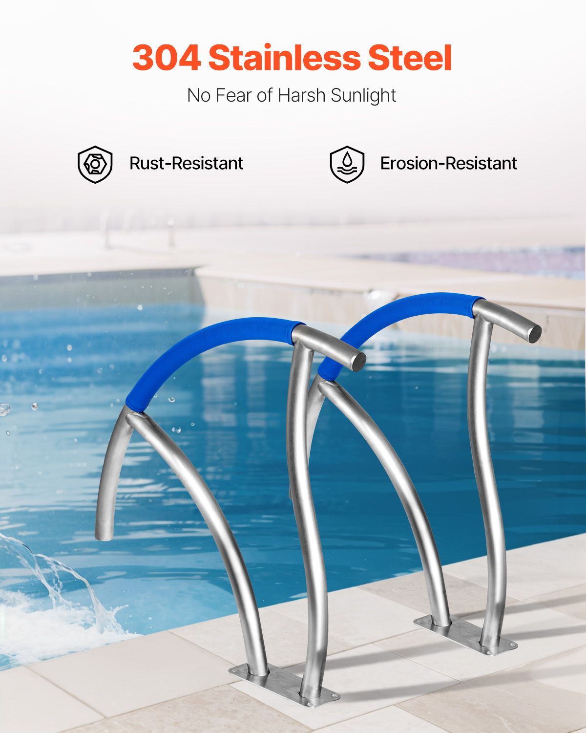 Pool Handrail, 2Pack 30\"x30\" Swimming Pool Stair Rail, 304 Stainless Steel Stair Pool Hand Rail Rated 375lbs Load Capacity, Pool Rail with Quick Mount Base Plate, and Complete Mounting Accesso