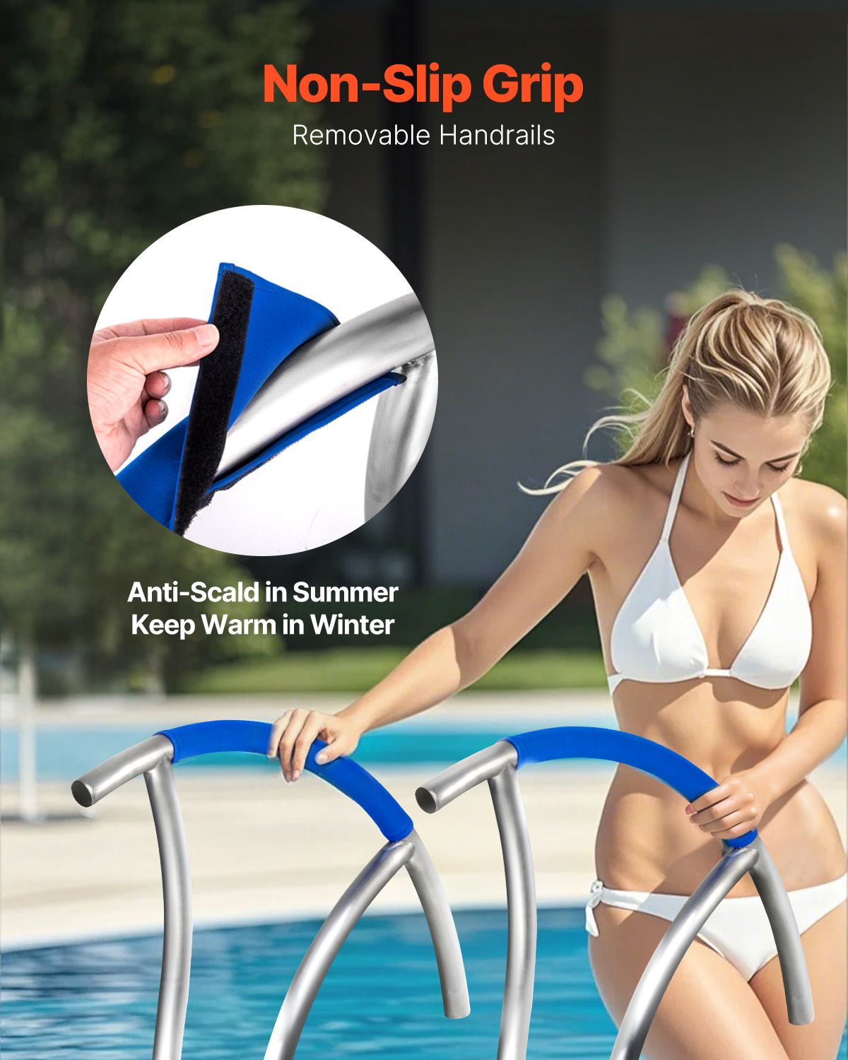 Pool Handrail, 2Pack 30\"x30\" Swimming Pool Stair Rail, 304 Stainless Steel Stair Pool Hand Rail Rated 375lbs Load Capacity, Pool Rail with Quick Mount Base Plate, and Complete Mounting Accesso