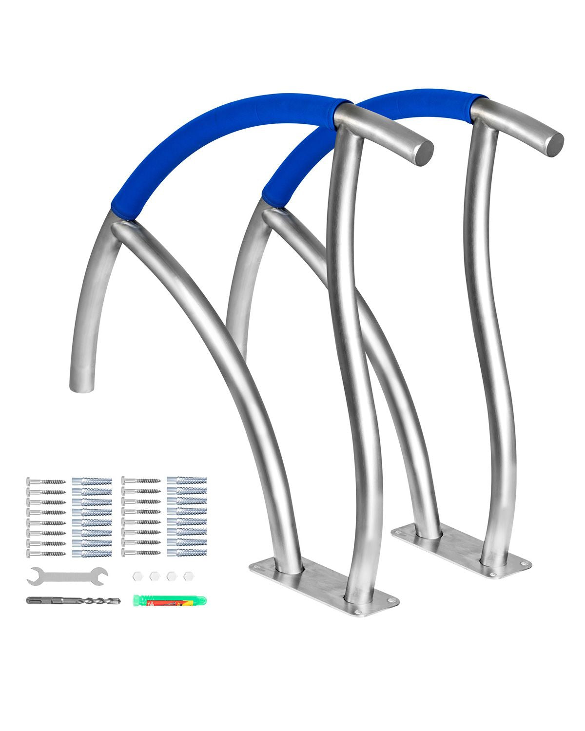 Pool Handrail, 2Pack 30\"x30\" Swimming Pool Stair Rail, 304 Stainless Steel Stair Pool Hand Rail Rated 375lbs Load Capacity, Pool Rail with Quick Mount Base Plate, and Complete Mounting Accesso