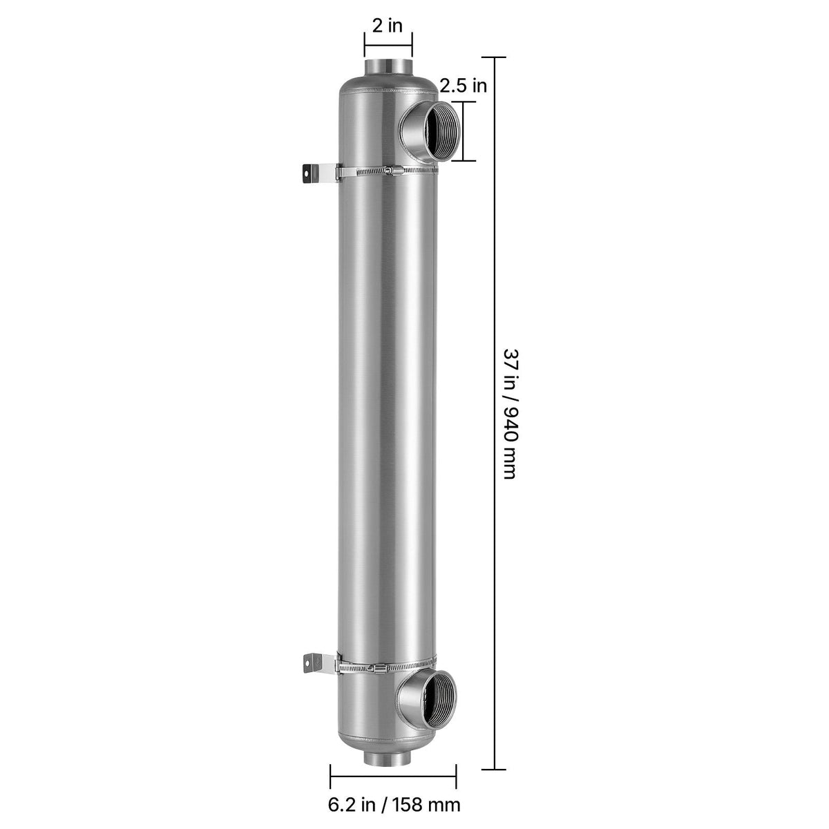 Pool Heat Exchanger, 600K BTU Swimming Pool Heater Exchanger, 316L Stainless Steel Construction, High Efficiency Water to Water Transfer Heating System for Spa, Hot Tub, Indoor/Outdoor, Silver