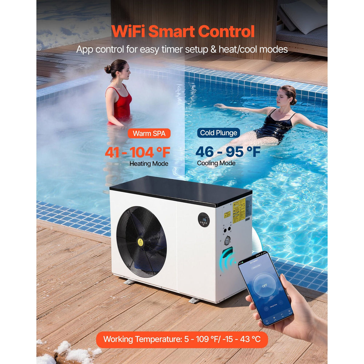 Pool Heat Pump Max 70730 BTU, Electric Pool Heater for Above & In-Ground Up to 19812 Gallons, All-DC Inverter Technology, WiFi & App Remote Control, Multiple Protection for Swimming Party