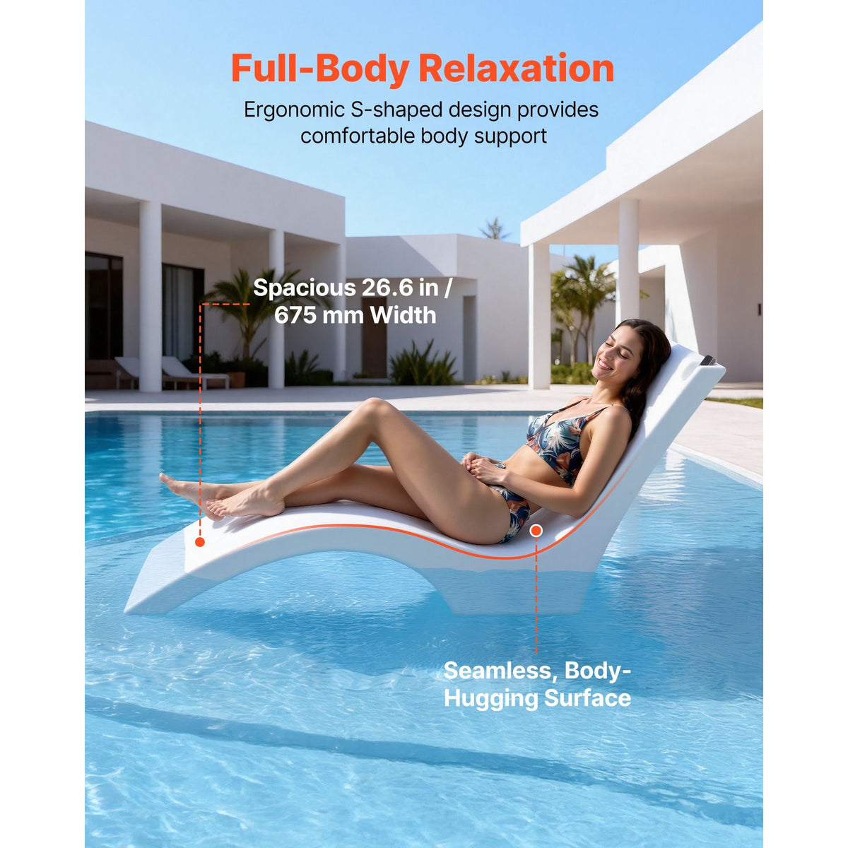 Pool Lounge Chairs, Set of 2 Chaise Lounger, Water Weighted In-Pool Lounger Chairs for up to 9" Water Depths, Anti-Floating Patio Furniture with Cup Phone Holders for Sun Shelf & Tanning Ledge