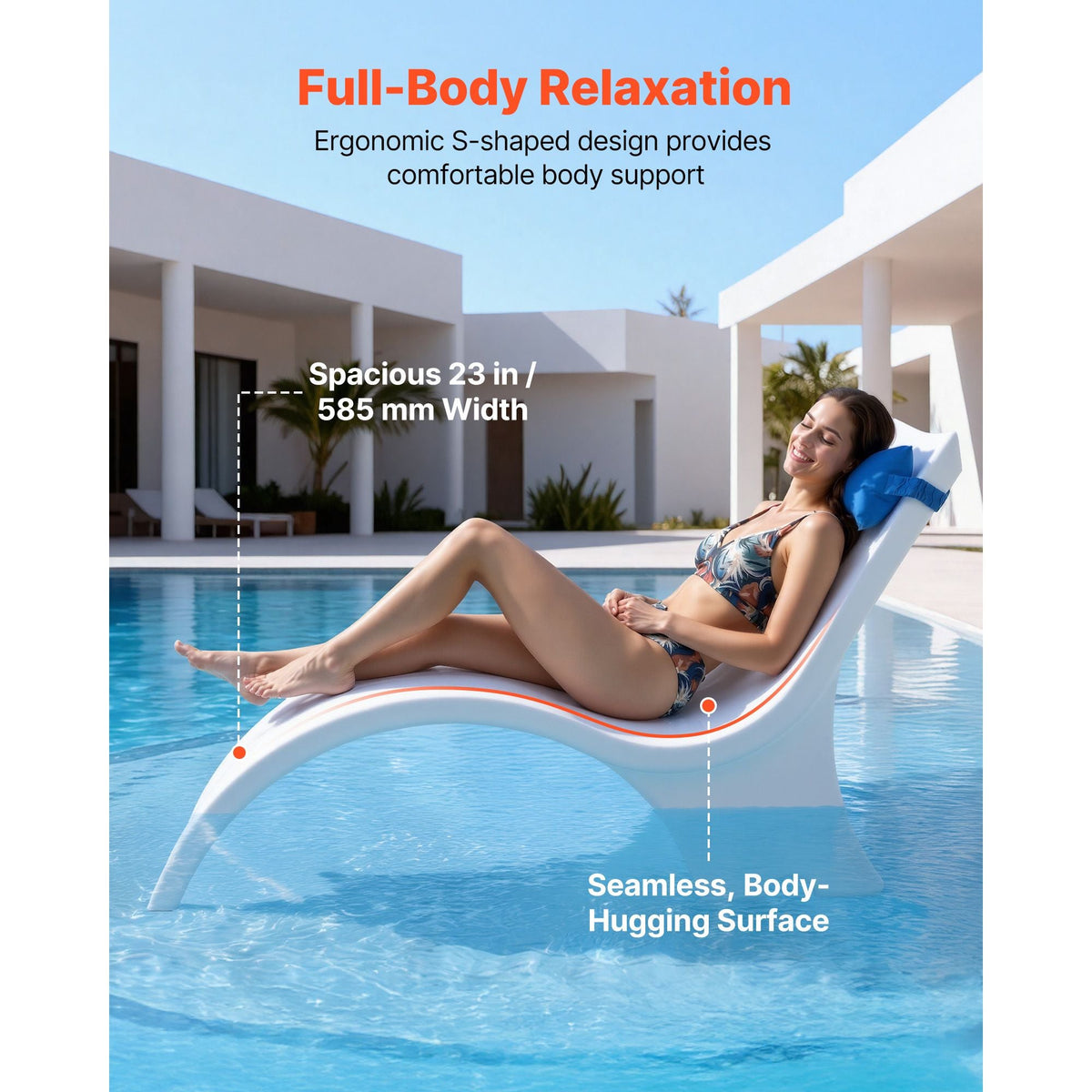 Pool Lounge Chairs, Set of 2 Chaise Lounger with Headrest, Water Weighted In-Pool Lounger Chairs for up to 15" Water Depths, Anti-Floating Patio Furniture for Sun Shelf & Tanning Ledge, 440LBS