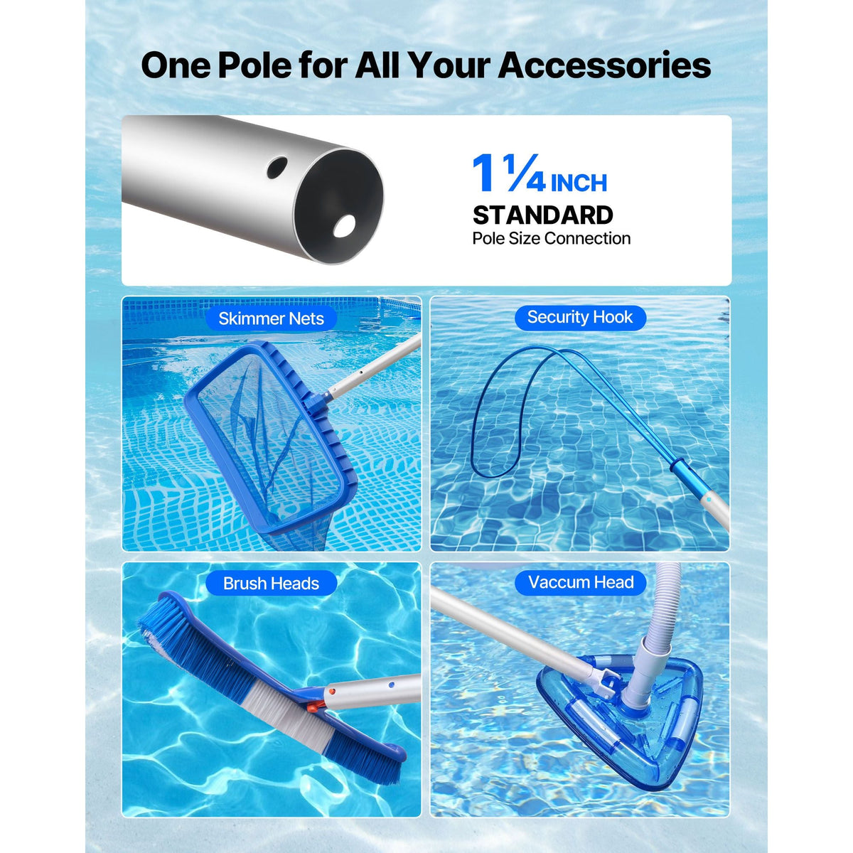 Pool Pole, 3.4 to 12 Ft Telescoping Swimming Pool Cleaning Poles, Professional Adjustable Telescopic Pole with Extension Pole, Heavy Duty Cleaner Stick for Skimmer Net, Rake, Brush, Vacuum Head