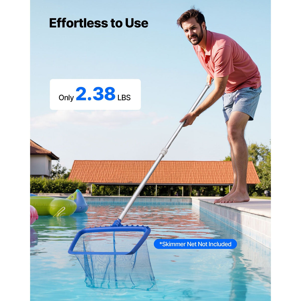 Pool Pole, 3.4 to 15 Ft Telescoping Swimming Pool Cleaning Poles, Professional Adjustable Telescopic Pole with 2 Extension Poles, Heavy Duty Cleaner Stick for Skimmer Net, Brush, Vacuum Head