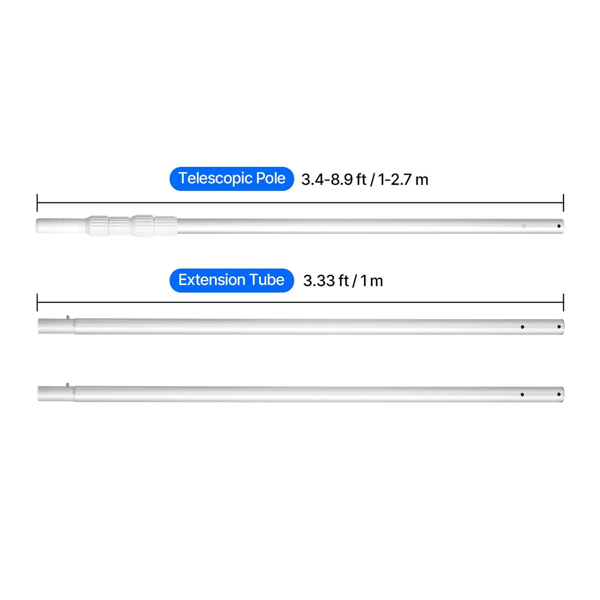 Pool Pole, 3.4 to 15 Ft Telescoping Swimming Pool Cleaning Poles, Professional Adjustable Telescopic Pole with 2 Extension Poles, Heavy Duty Cleaner Stick for Skimmer Net, Brush, Vacuum Head