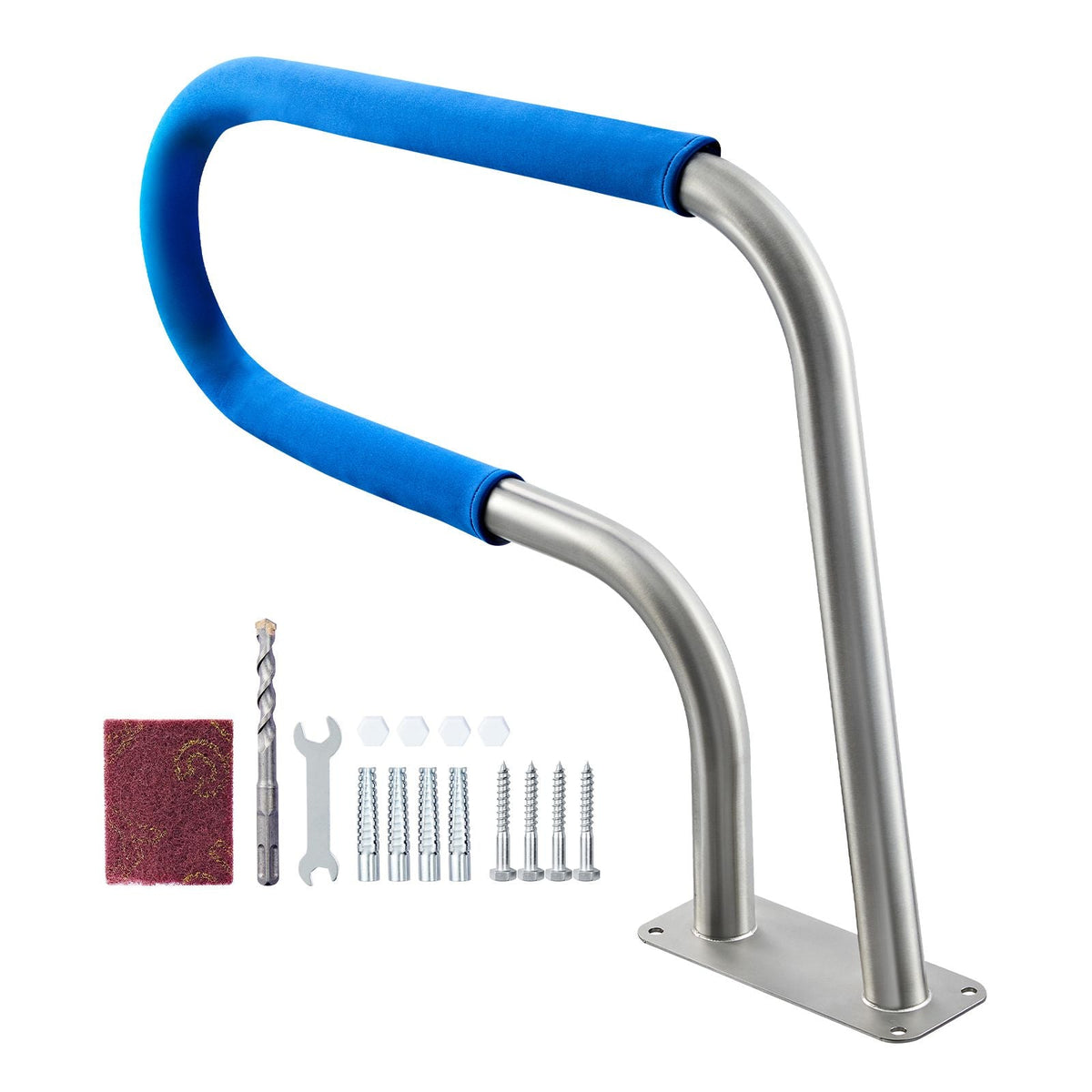 Pool Rail, 31 x 22 inch Pool Handrail, 220 lbs Load Capacity Heavy Duty 304 Stainless Steel Swimming Handrail, Detachable Nonslip Sleeve, Rich Accessories