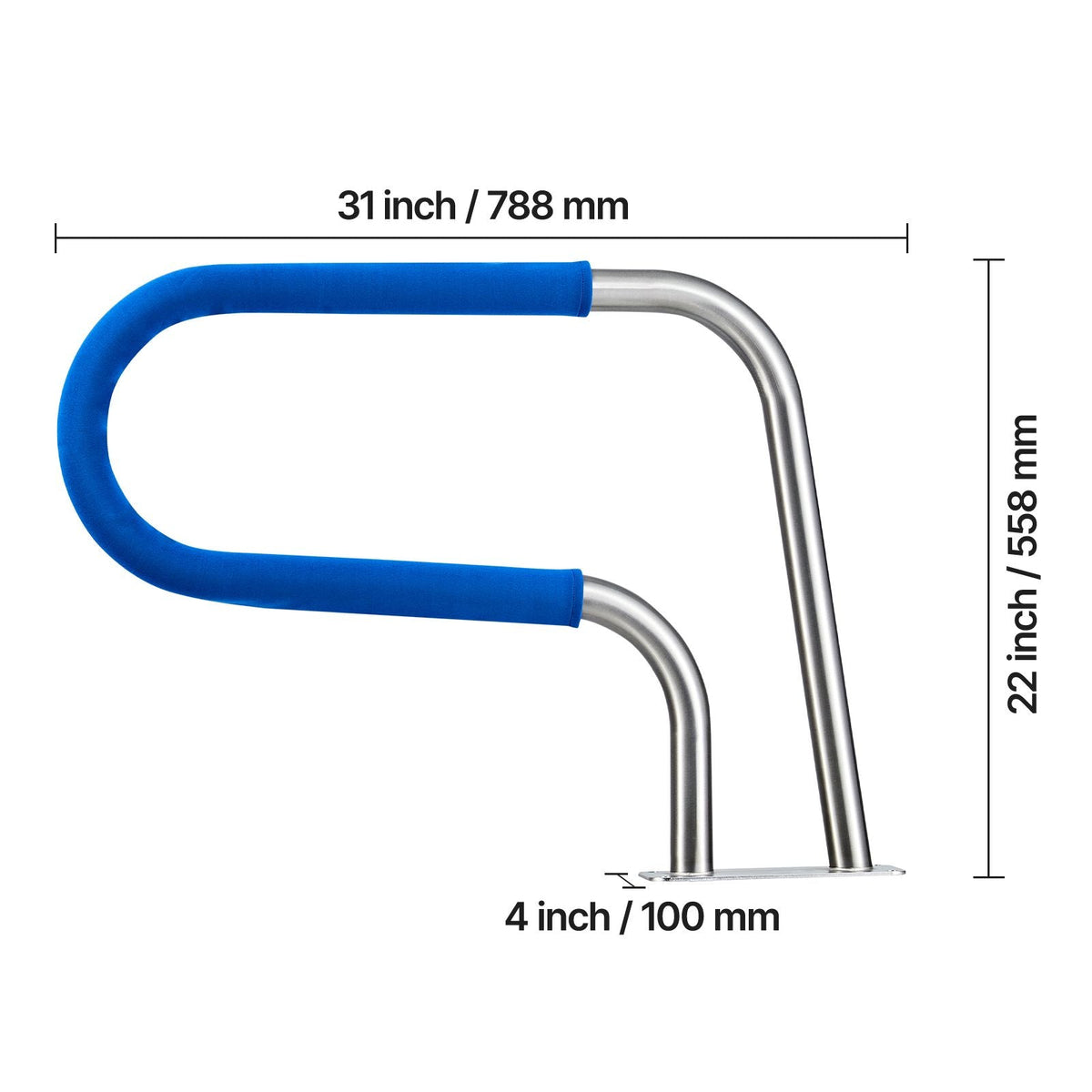 Pool Rail, 31 x 22 inch Pool Handrail, 220 lbs Load Capacity Heavy Duty 304 Stainless Steel Swimming Handrail, Detachable Nonslip Sleeve, Rich Accessories