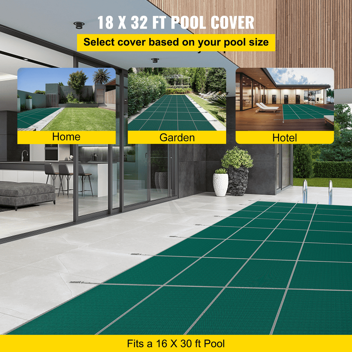 Pool Safety Cover Fits 16x30ft Rectangle Inground Safety Pool Cover Green Mesh Solid Pool Safety Cover for Swimming Pool Winter Safety Cover