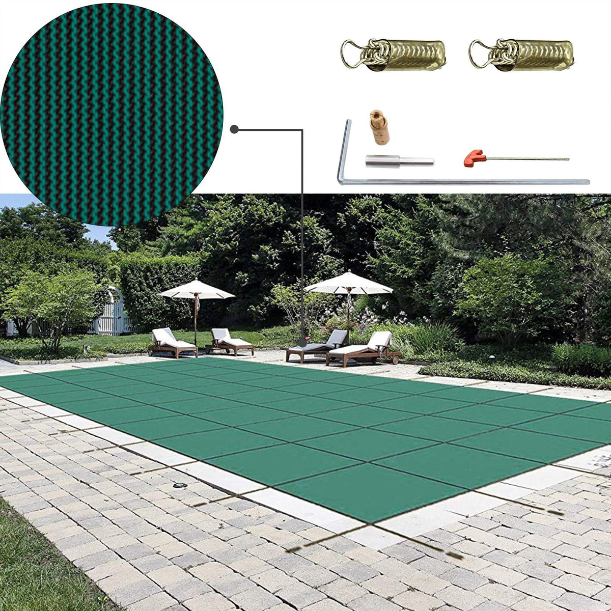 Pool Safety Cover Fits 16x30ft Rectangle Inground Safety Pool Cover Green Mesh Solid Pool Safety Cover for Swimming Pool Winter Safety Cover