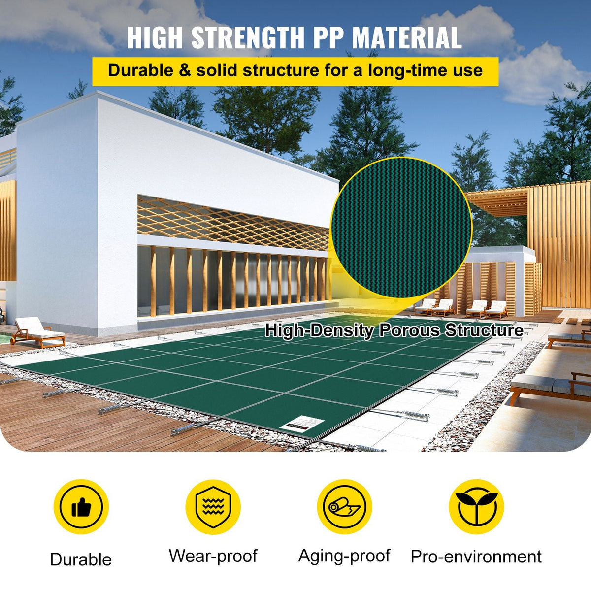 Pool Safety Cover Fits 16x30ft Rectangle Inground Safety Pool Cover Green Mesh Solid Pool Safety Cover for Swimming Pool Winter Safety Cover