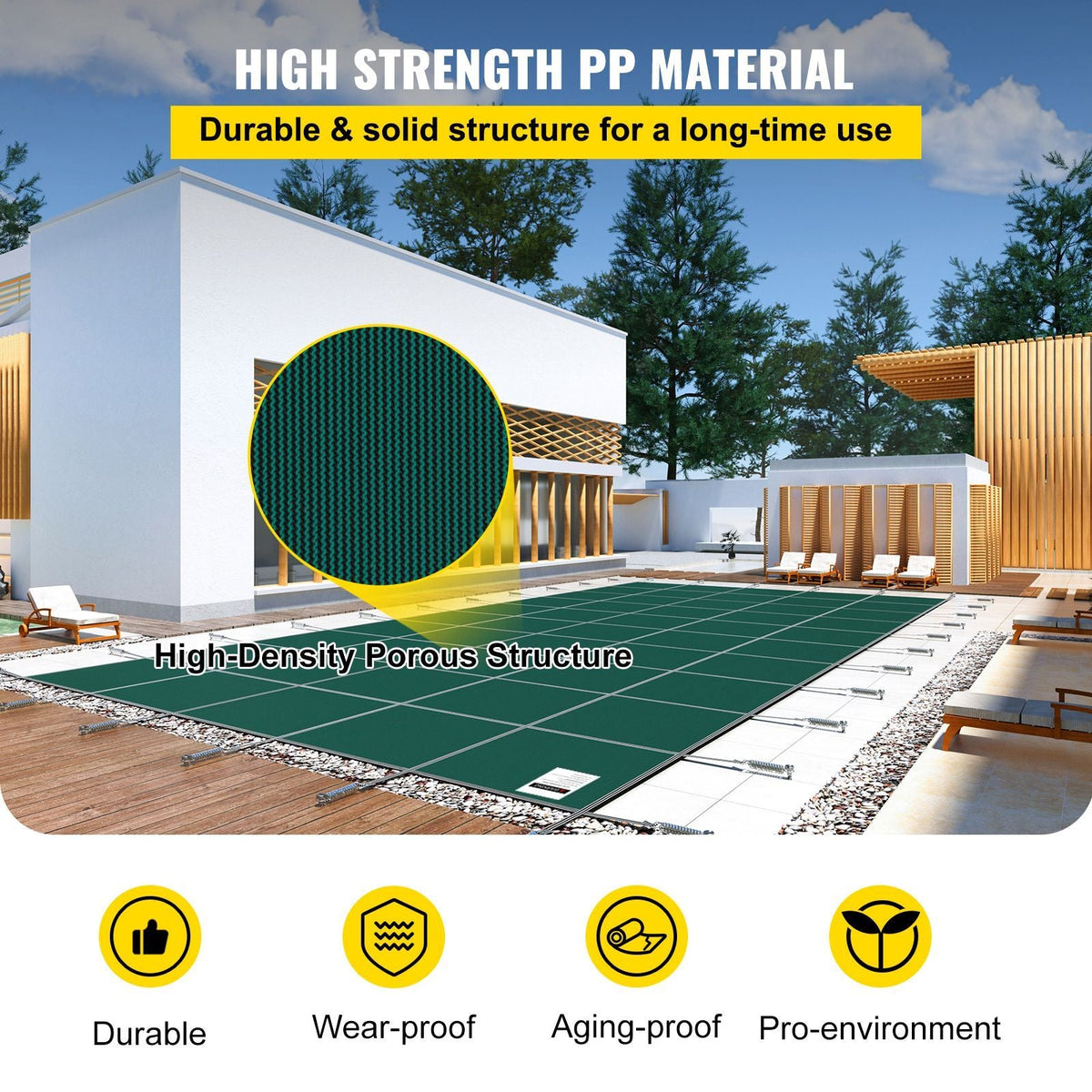 Pool Safety Cover Fits 16x40ft Rectangle Inground Pools, Safety Pool Cover with Drainage Holes, Mesh Pool Cover for Swimming Pool, Winter Safety Cover, Green