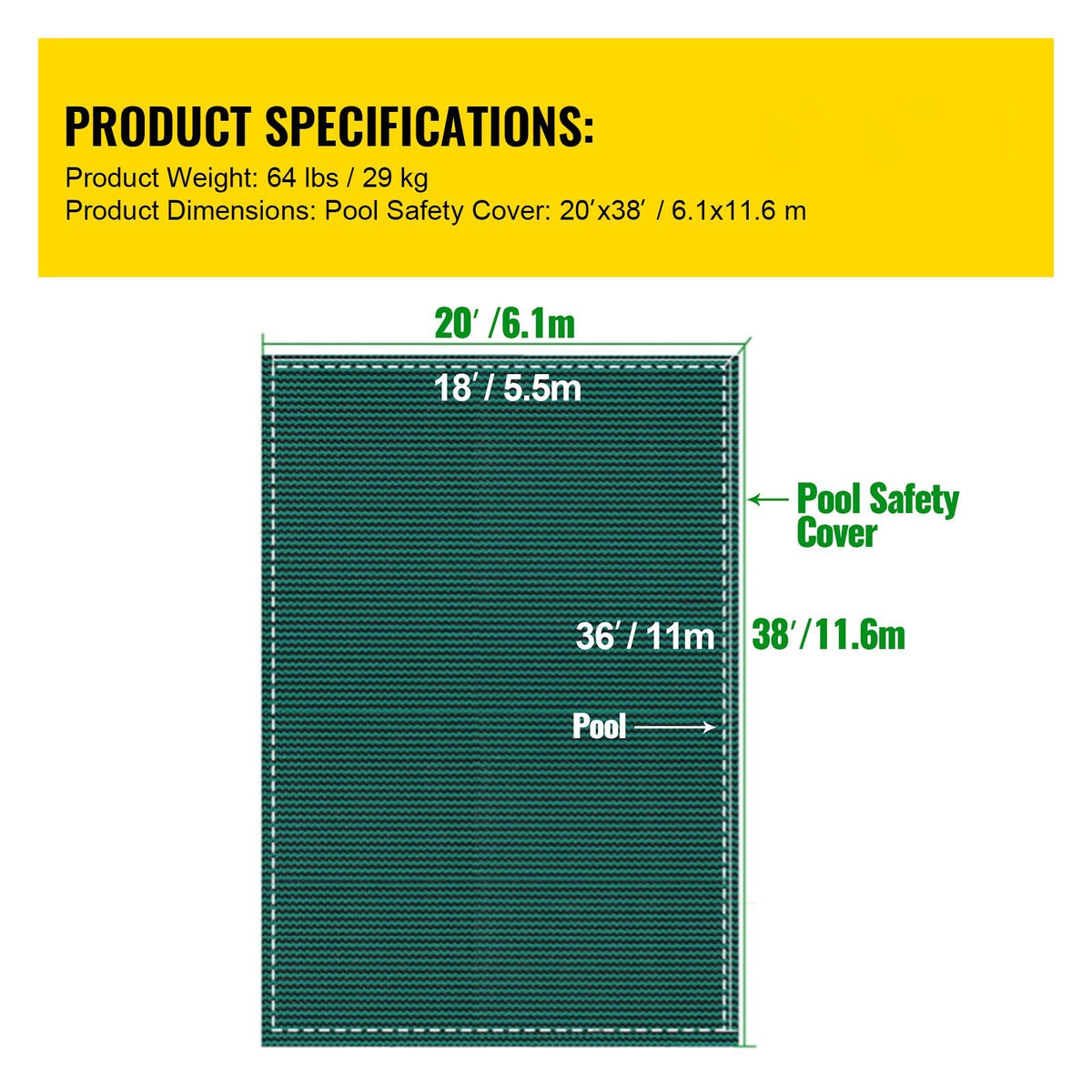 Pool Safety Cover Fits 20 x 38 ft Rectangle Inground Safety Pool Cover Green Mesh Solid Pool Safety Cover for Swimming Pool Winter Safety Cover