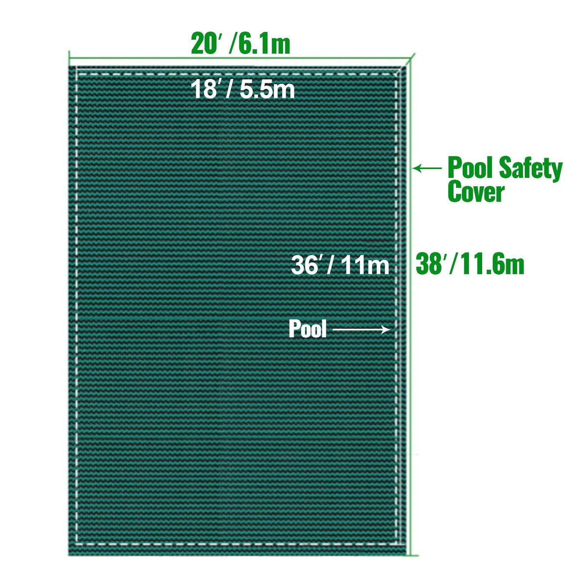 Pool Safety Cover Fits 20 x 38 ft Rectangle Inground Safety Pool Cover Green Mesh Solid Pool Safety Cover for Swimming Pool Winter Safety Cover