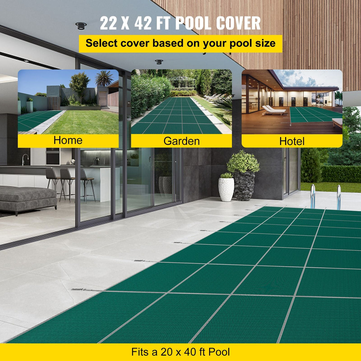 Pool Safety Cover Fits 20x40ft Rectangle Inground Pools, Safety Pool Cover with 4x10ft Center End Step, Mesh Solid Pool Cover with Drainage Holes for Swimming Pool, Winter Safety Cover, Green