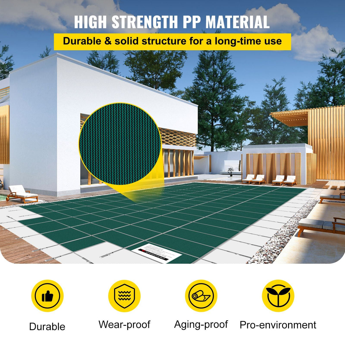 Pool Safety Cover Fits 20x40ft Rectangle Inground Pools, Safety Pool Cover with 4x10ft Center End Step, Mesh Solid Pool Cover with Drainage Holes for Swimming Pool, Winter Safety Cover, Green