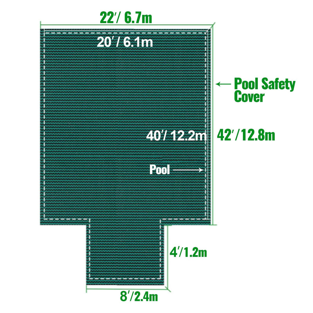 Pool Safety Cover Fits 20x40ft Rectangle Inground Pools, Safety Pool Cover with 4x10ft Center End Step, Mesh Solid Pool Cover with Drainage Holes for Swimming Pool, Winter Safety Cover, Green