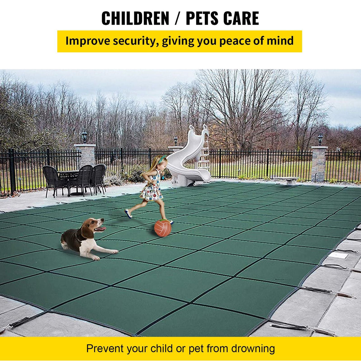 Pool Safety Cover Fits18x36ft Inground Safety Pool Cover Green Mesh with 4x8ft Center End Steps Solid Pool Safety Cover for Swimming Pool Winter