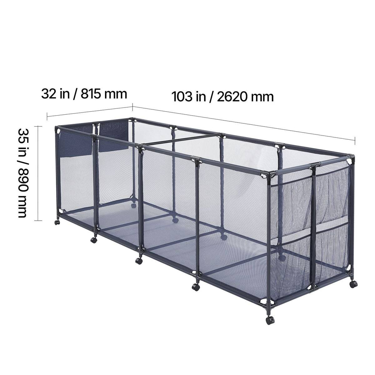 Pool Storage Bin, 103 x 32 x 35 in, Rolling Pool Float Storage Organizer with Side Pockets & Noodles Holder, Durable Metal Frame, Poolside Toys Breathable Mesh Basket for Swimming Pools